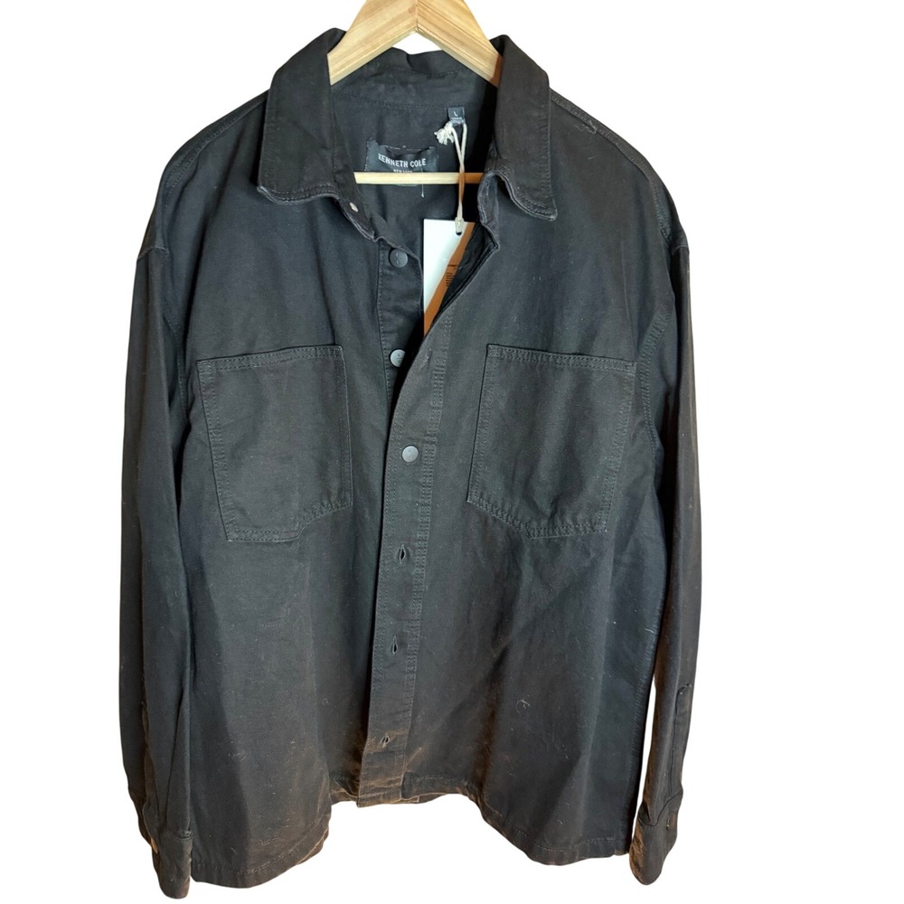 Kenneth Cole Mens Denim Lab Shirt Jacket Black Button Up Overshirt L NWT